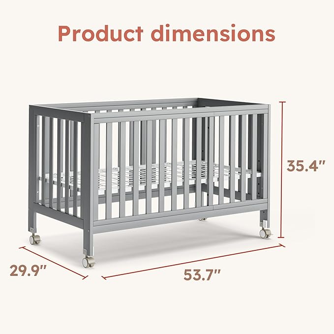 MAMAZING EvoNest Baby Crib, 11 in 1 Convertible Mini Crib with Wheels, 100% New Zealand Wood Growing Bed, 4 Adjustable Mattress Height,Grey