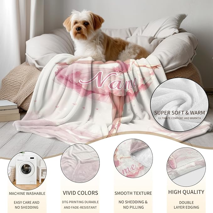 Ship Next Day, Custom Name Blanket - Printed in USA, Personalized Baby Blankets for Girls, Baby Blanket with Name, Ultra-Soft Cozy Fleece Blankets, Gifts for Boys & Girls Kids Teen Girl New Mom