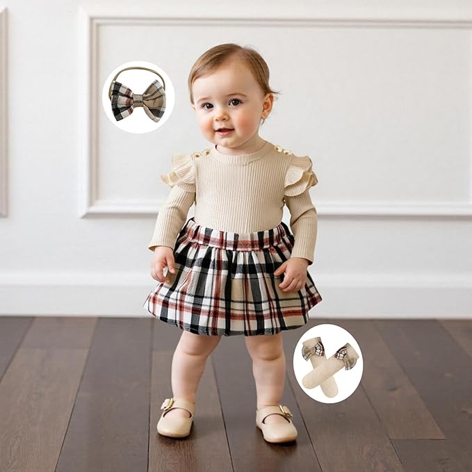 Giraropa Baby Girl Fall Winter Clothes Long Sleeve Romper Dress + Socks + Headband Newborn Infant Cute Casual Outfits