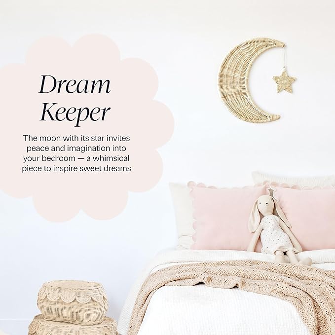 BEBE BASK Handmade Rattan Moon Wall Decor with Star - 100% Natural Organic Rattan Moon Decor for The Boho Nursery Decor - Moon and Stars Nursery Décor