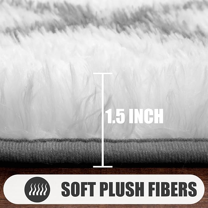 ONASAR Area Rugs for Living Room, Washable 7x10 Fluffy White and Grey Rug for Bedroom, Geometric Moroccan Indoor Shaggy Boho Soft Plush Floor Carpet for Kids Teen Nursery Dorm Home Decor Aesthetic