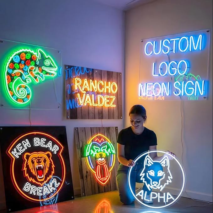 Custom Neon Sign Logo, Personalized LED Shop Name Logo Sign for Business Wall, Illuminated Neon Lights Customizable Upload Picture UV Printed for Bar Nail Office Room Home Decor, Size 10-60in Large