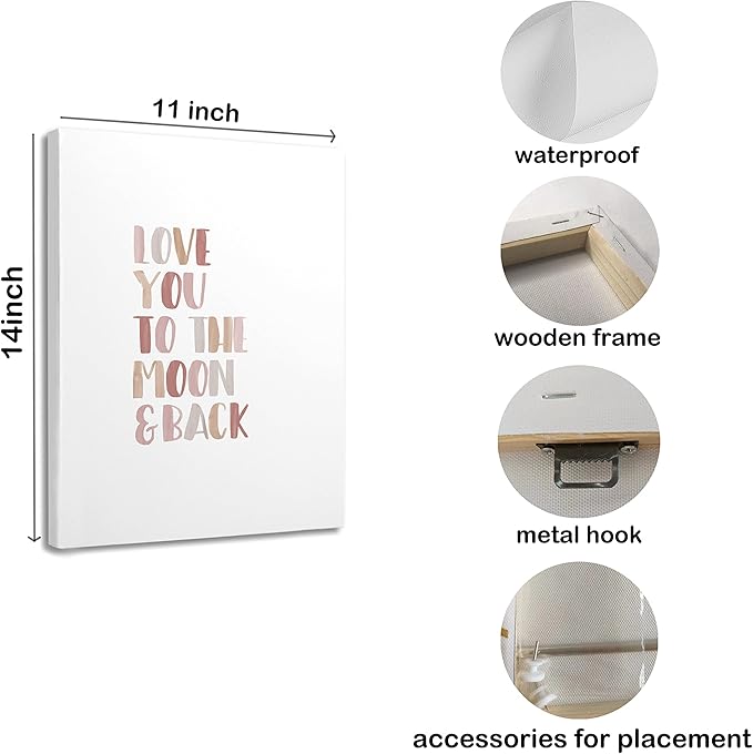 Love You to The Moon and Back Framed Canvas Wall Art Decor 11×14 inch, Neutral Nursery Love Quote Print Painting Artwork Home Wall Decoration For Home Bedroom Nursery Girls Room