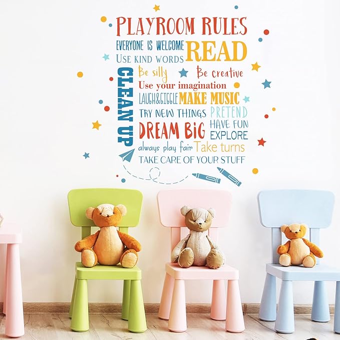 Mfault Playroom Rules Dream Big Be Creative Read Sayings Wall Decals Stickers, Colorful Inspirational Quote Nursery Decorations, Neutral Baby Boy Girl Bedroom Playroom School Art Kids Room Decor Gifts