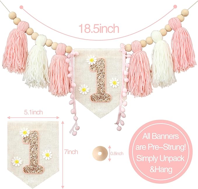 Handmade Boho 1st Birthday High Chair Banner Party Decoration For Girl Baby Shower Wall Hangings Decorative For Kids Bedroom