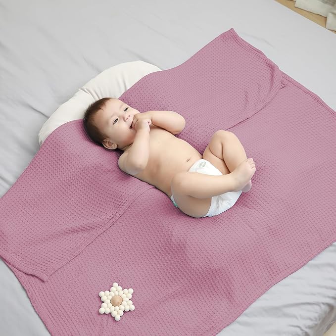 36” X 40” Inches Cooling Baby Waffle Weave Blanket, Ultra-Soft Lightweight Receiving Blanket for Newborn, Breathable Comfortable Baby Swaddle Blanket for Boys and Girls(Mauve)