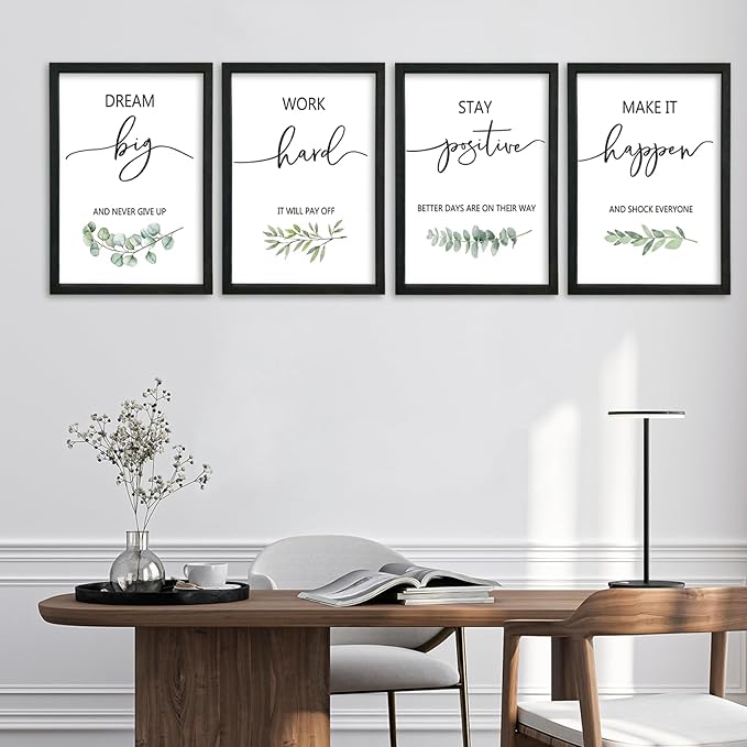YWJKWLGS Inspirational Quote Wall Art Set 16x24 Inch Set of 4 Motivational Home & Office Decor for Positive Family Encouragement Wooden Framed Signs (Black)