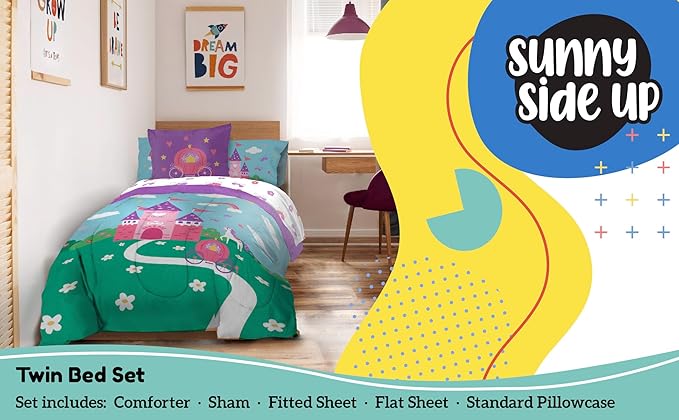 Sunny Side Up Magic Castle Twin Comforter Set - 5 Piece Kids Bedding Includes Comforter, Sheets & Pillow Cover - Super Soft Microfiber Bed Set