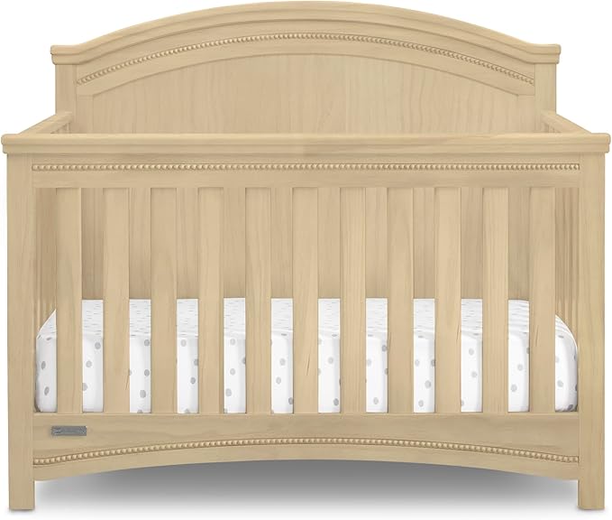 Delta Children Simmons Kids SlumberTime Emma 4-in-1 Convertible Baby Crib N More - Greenguard Gold Certified, Natural Sandstone