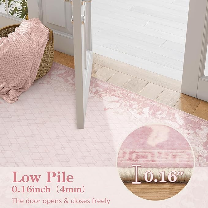 STARUIA Washable 8x10 Area Rugs for Living Room, Pink Rugs for Bedroom Girls, Non-Slip Soft Butterfly Rug Dining Room Non-Shedding Large Carpet for Nursery Dorm Office Indoor Decor (Pink,8'x10')