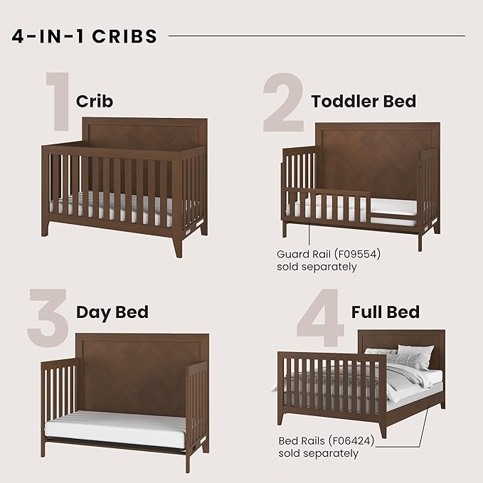 Child Craft Kieran Crib, Double Dresser and Chest Nursery Set, 3-Piece, Includes 4-in-1 Convertible Crib, Dresser and Chest, Grows with Your Baby (Toasted Chestnut)