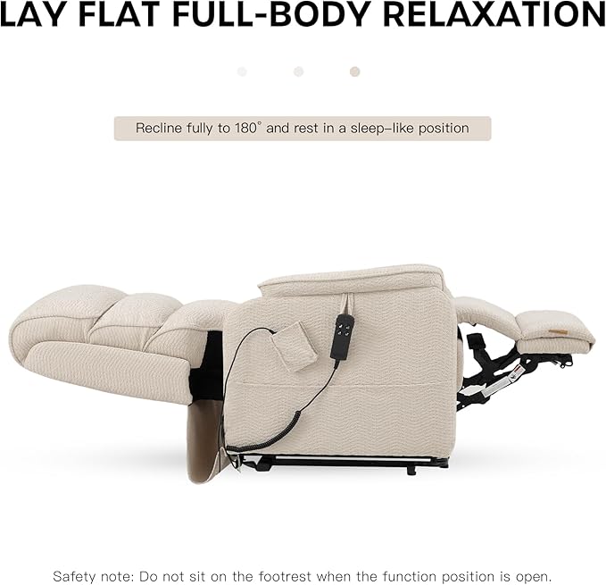 DYNOX Big Man Large-Wide Power Dual Motor Lift Recliners Chairs for Elderly Lay Flat Lift Chair with Infinite Positions, Heat & Massage, Supports 400 LBS(9298,Chenille,Beige)
