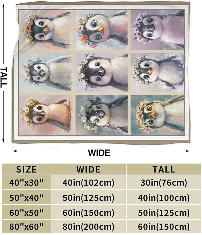Penguin Blanket Cute Animal Throw Blanket Flannel Stuff Merch Cozy Decor Fleece Plush Fuzzy Warm Soft Lightweight Bedding Gifts for Penguin Lover Women Men Girls Boy Couch 60"X50"