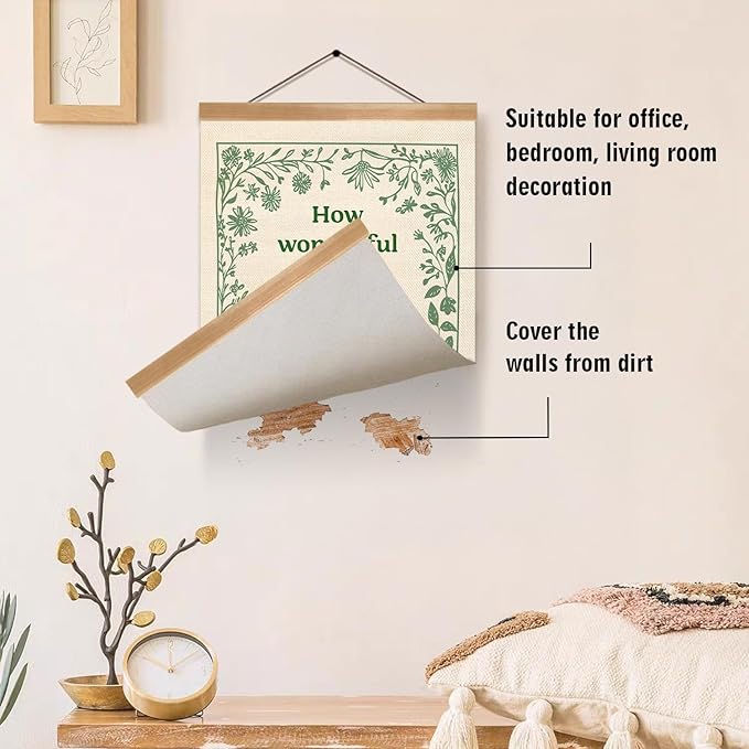 ZTGDA Boho Wall Art Poster – Abstract Watercolor Canvas Print, Linen Hanging Banner Wall Decor for Nursery Playroom Kids Room,Vintage Aesthetic Home & Office Decor (How wonderful-green)