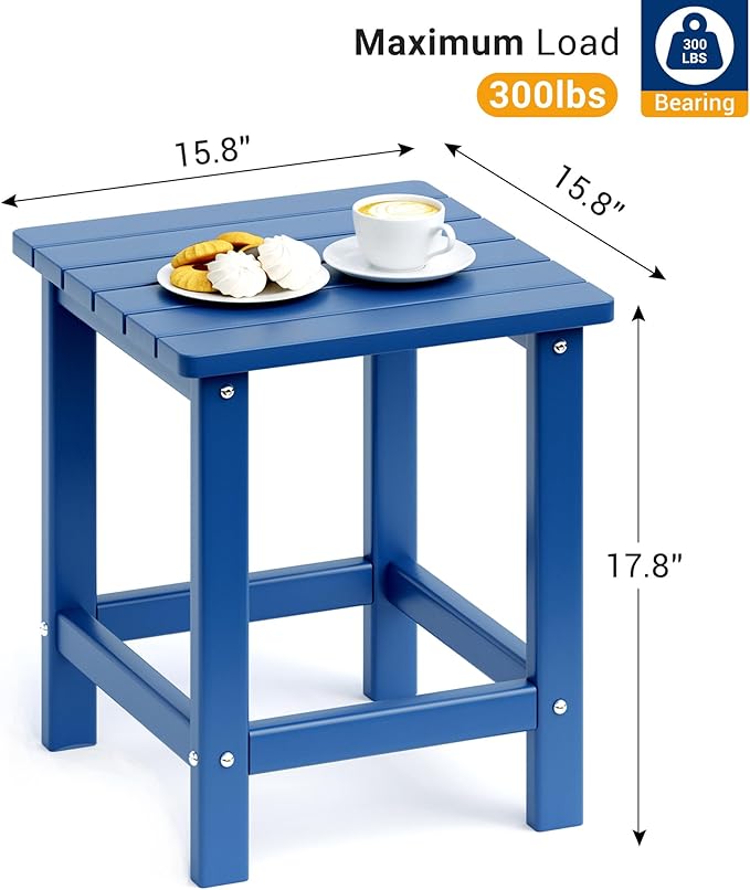 UDPATIO Small Side Table, 16x16x17.8 in, Blue, Adirondack Table, Indoor & Outdoor Use