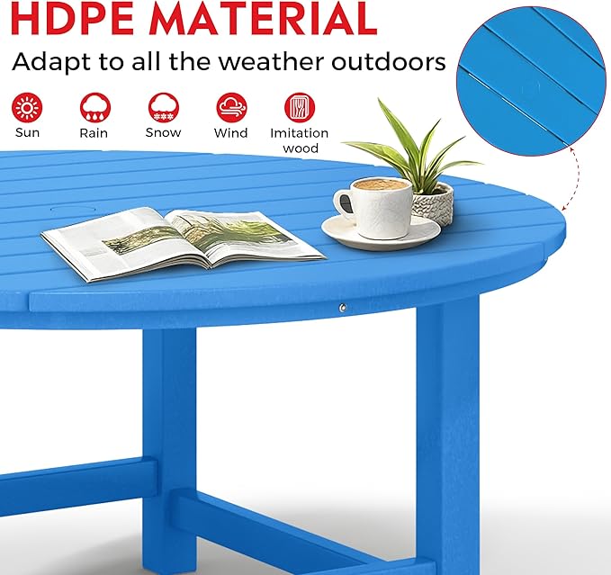 Costaelm Kids Dinner Table, Toddler Play Desk Student Desk Outdoor Childrens Picnic Tables for Children Arts & Crafts, Snack Time, Multi-Activity Table for Ages 2-8 in Home/Outside, Pacific Blue