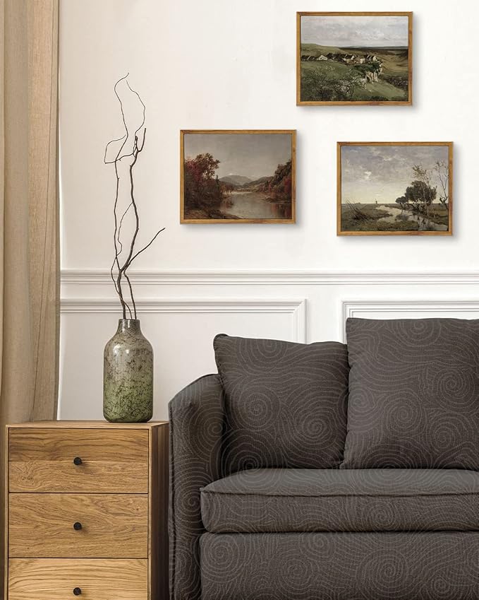 ARPEOTCY Vintage Framed Canvas Wall Art, 8x10 inches, Fall Natural Scenery Wall Decor for Living Room, Landscape Paintings for Bedroom, Rustic Farmhouse Framed Art Prints for Office