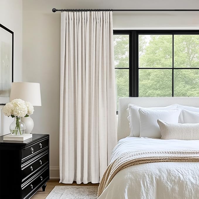 INOVADAY 100% Blackout Curtains for Bedroom, Black Out Curtains 96 Inch Long, Clip Rings Linen Blackout Drapes, Thermal Insulated Room Darkening for Living Room, 1 Panel - Beige,W102xL96