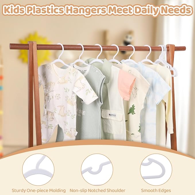 60 Pack White Baby Hangers 11.42 Inch - Kids Non-Slip Clothes Hangers for Infant & Child, Durable Plastic Children's Hangers for Closet, Pants, Coats, Skirts