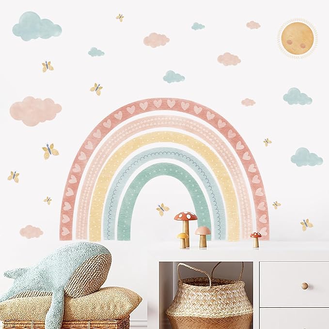 Large Rainbow Wall Decals for Kids 47.24 x 35.4 Inches- Large Peel and Stick Boho Rainbow Classroom Decor, for Toddler Girl Room Merry Christmas Wall Decal