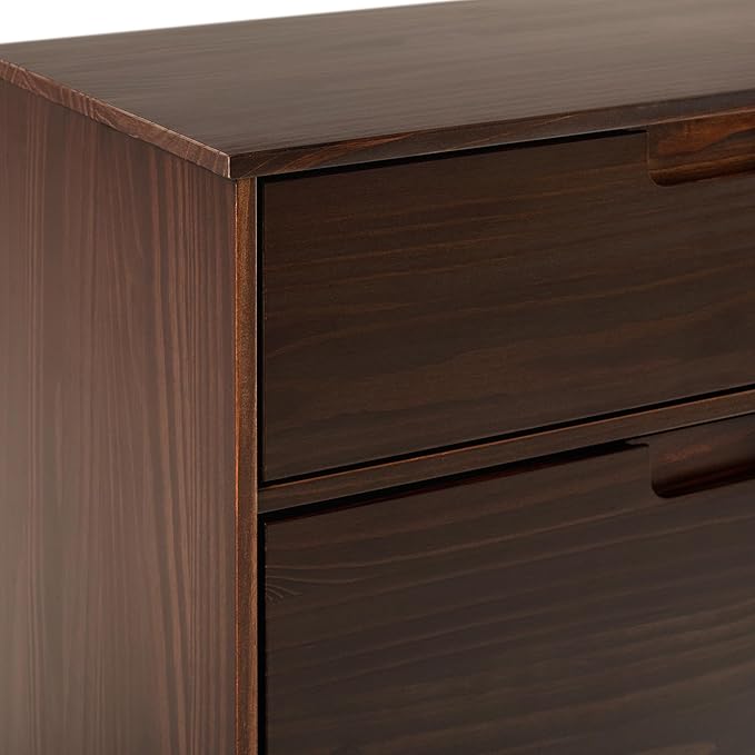 Walker Edison Sloane 3-Drawer Groove Handle Solid Pine Wood Dresser, 36 Inch, Walnut