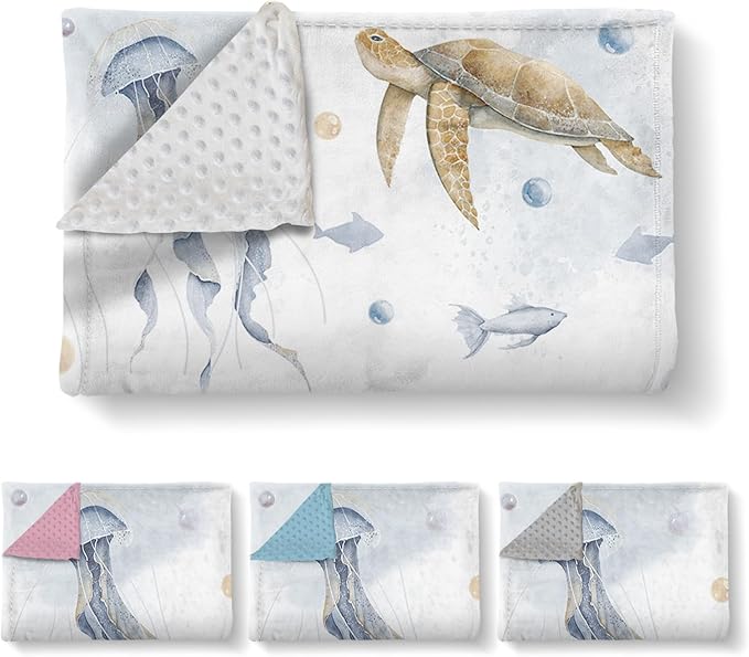 Personalized Baby Blanket with Name, Customized Baby Blanket for Kids Newborns, Soft Flannel with Double Layer Dotted Backing, Customized Gifts for Baby Shower Birthday, Sea Turtle(47" x60)