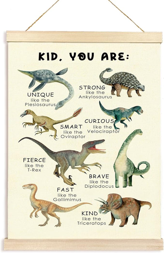 Hiuwevt Dinosaur Nursery Poster Hanger Frame, Dinosaur Room Decor for Boys, Inspirational Educational Dinosaurs Wall Art Decor for Classroom Kids Boys Room Home, 12x16 Inch