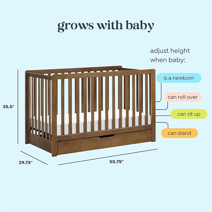 Carter's by DaVinci Colby 4-in-1 Convertible Crib with Trundle Drawer in Walnut, Greenguard Gold Certified, Undercrib Storage