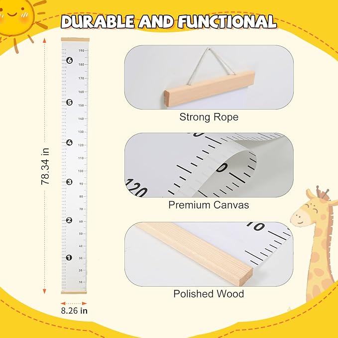Growth Chart for Wall, Height Chart for Kids, Upgraded Full Length 78.34x8.26 Inches Removable Canvas Measurement Ruler Toddler Tracker Marker for Baby Child Nursery Bedroom Playroom Wall Decor