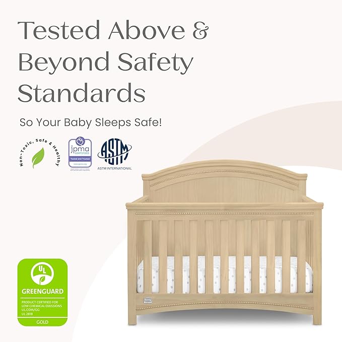 Delta Children Simmons Kids SlumberTime Emma 4-in-1 Convertible Baby Crib N More - Greenguard Gold Certified, Natural Sandstone