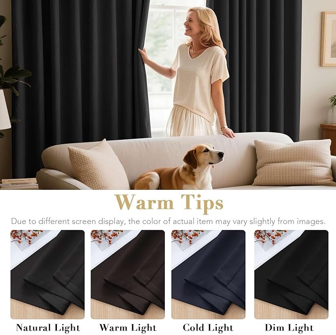 H.VERSAILTEX Blackout Thermal Insulated Light Blocking Curtains for Living Room Bedroom Window Treatment Extra Long Panels/Drapes, Grommet Top (52 Inch by 108 Inch, Black, Set of 2)