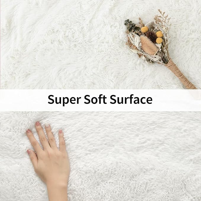 Merelax Soft Area Rug Fluffy Rugs for Living Room Bedroom, 2x8 Runner Rug for Hallway, Shag Furry Bedside Rug Non-Slip Plush Nursery Kids Room Dorm Indoor Floor Carpet, Ivory