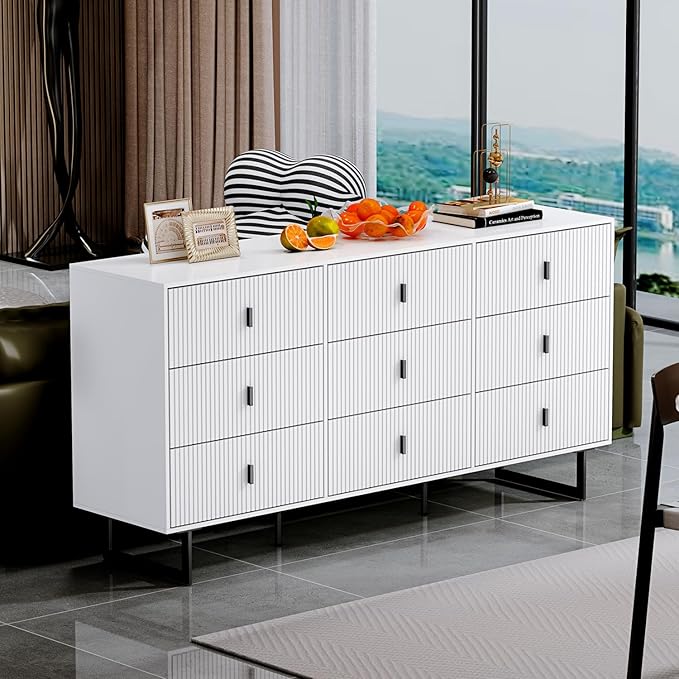 Modern Chest of Drawers with 9 Drawers,Deep Drawers,Clothes Organizer,Large Storage Cabinet for Living Room, Bedroom,Hallway,with Anti-Tipping Device, Black