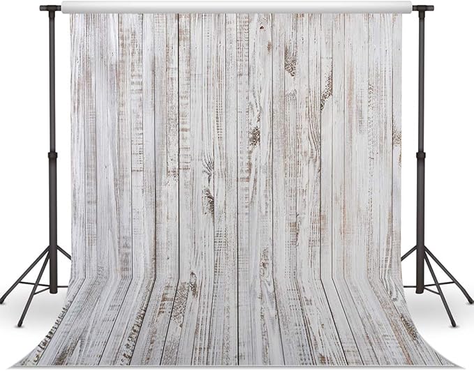 WOLADA 10x10FT Vintage Wood Backdrop Retro Rustic White Gray Wooden Floor Backdrops for Photography Kids Adult Photo Booth Video Shoot Vinyl Studio Prop 11890