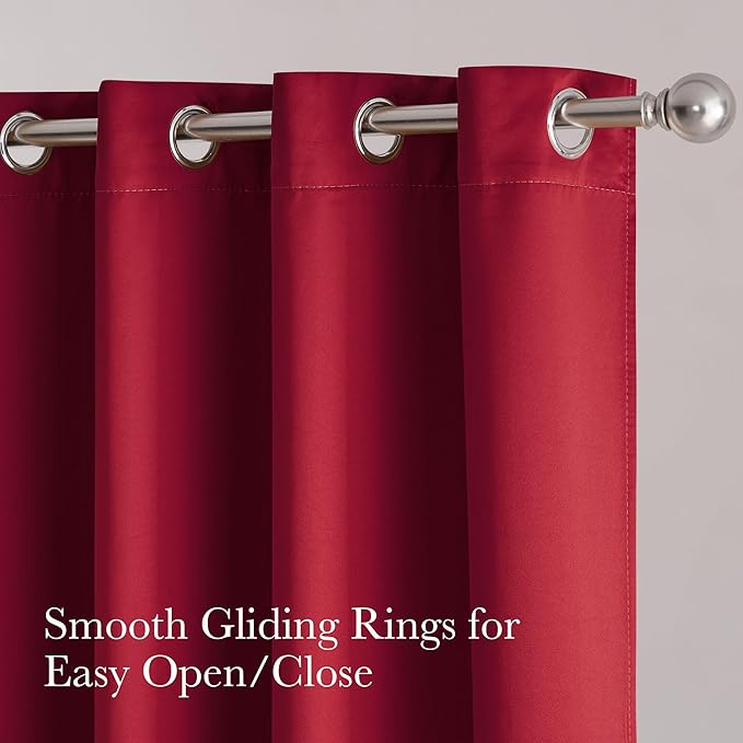 NICETOWN 100% Blackout Cold Blocking Curtains with Black Liner Backing, Thermal Insulated Satin Curtains for Living Room, Noise Reducing Drapes, Christmas Red, 52" x 84" Per Panel, Set of 2