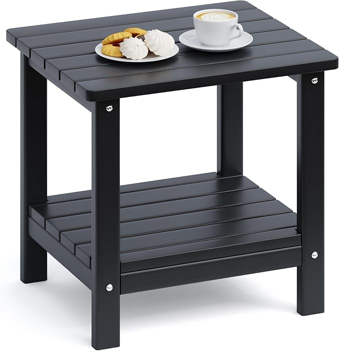 UDPATIO 2-Tier Side Table, 19x16x17.8 in, Black, Adirondack End Table, Indoor & Outdoor Use