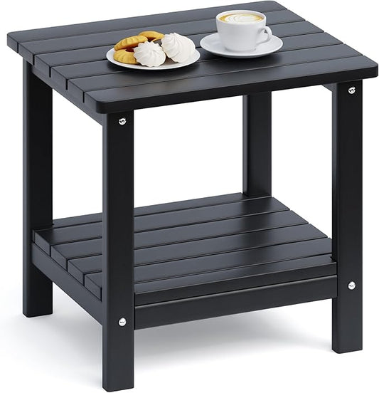 UDPATIO 2-Tier Side Table, 19x16x17.8 in, Black, Adirondack End Table, Indoor & Outdoor Use