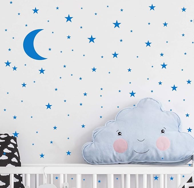 Moon and Stars Wall Decal Vinyl Sticker for Kids Boy Girls Baby Room Decoration Good Night Nursery Wall Decor Home House Bedroom Design YMX16 (Medium Blue)