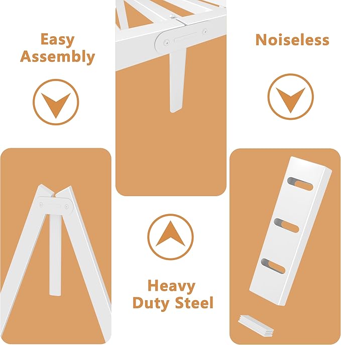 16 Inch Bed Frame King Size with Metal Gaskets, Anti-Slip Mattress Stopper, No Box Spring Needed, Heavy Duty Steel Support 3500 LBS, DIY Headboard, Round Corner Leg, Easy Assembly, White