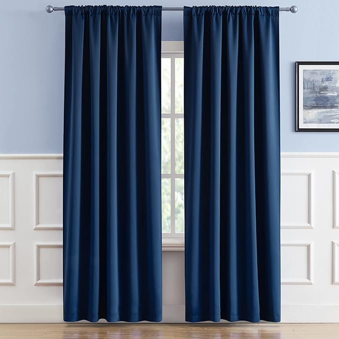 DUALIFE Dark Navy Blue Blackout Curtains for Bedroom Patriotic Nautical Decor Thermal Insulated Gamer Curtain Panels Room Darkening Draperies for Living Room Back Tab Pocket, W52 x L96, 2 Panels