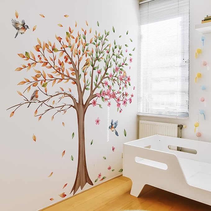 Large Colorful Tree Wall Stickers Pink Green Yellow Tree Wall Decals for Living Room TV Kids Bedroom Nursery Wall Decor