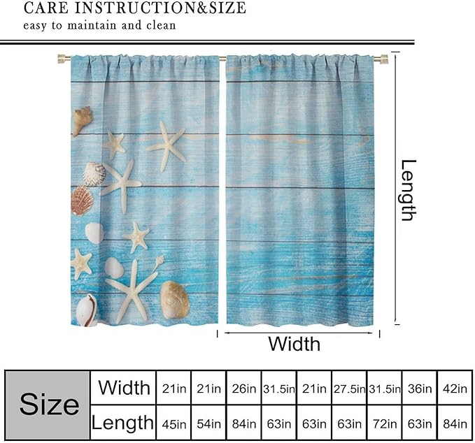 Beach Shell Curtains Shell Starfish Modern Style White Print Curtains for Living Room Bedroom Boys Girls Bedroom Decorative Privacy Curtains 55x63 Inch
