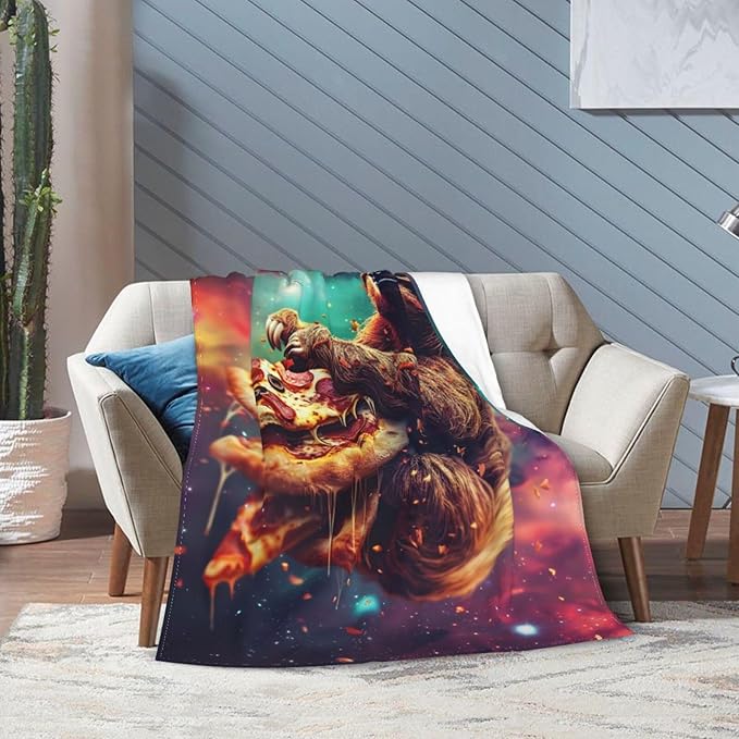 Sloth Blanket Space Galaxy Throw Blanket Pizza Animals Flannel Stuff Merch Cozy Decor Fleece Plush Fuzzy Warm Lightweight Bedding Sloth Lover Gifts for Women Men Girl Boy Couch Soft 50"X40"