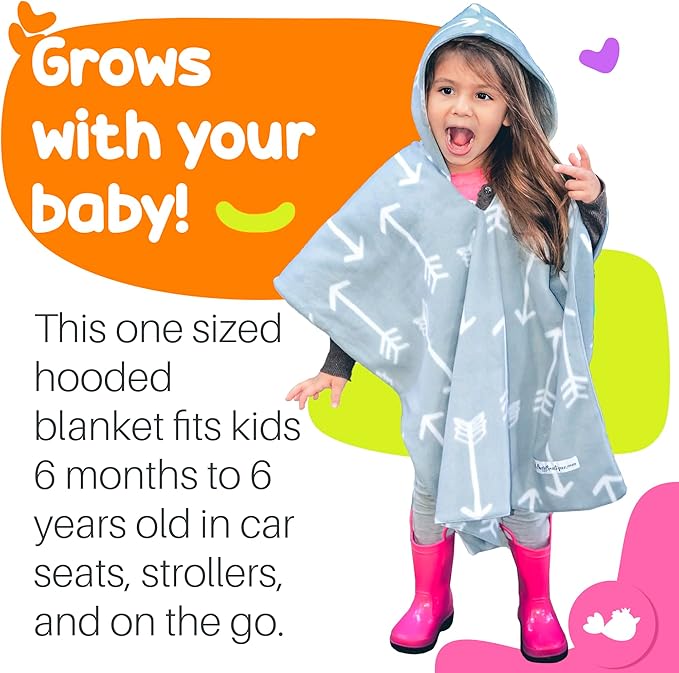 Birdy Boutique Car Seat Poncho for Kids – Safe to Use Over Seat Belts – Reversible Warm and Cozy Blanket – Easy on Easy Off and Doesn’t Impact Car Seat Performance – Gray Arrows – One Size