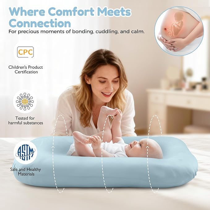 Baby Lounger & Snuggle Nest for Newborn 0-24 Months, Baby Nest Supervised Breathable Cotton for Newborn, Newborn Essentials Gifts, Breathable Portable Infant Lounnger for Travel and Home(Blue）