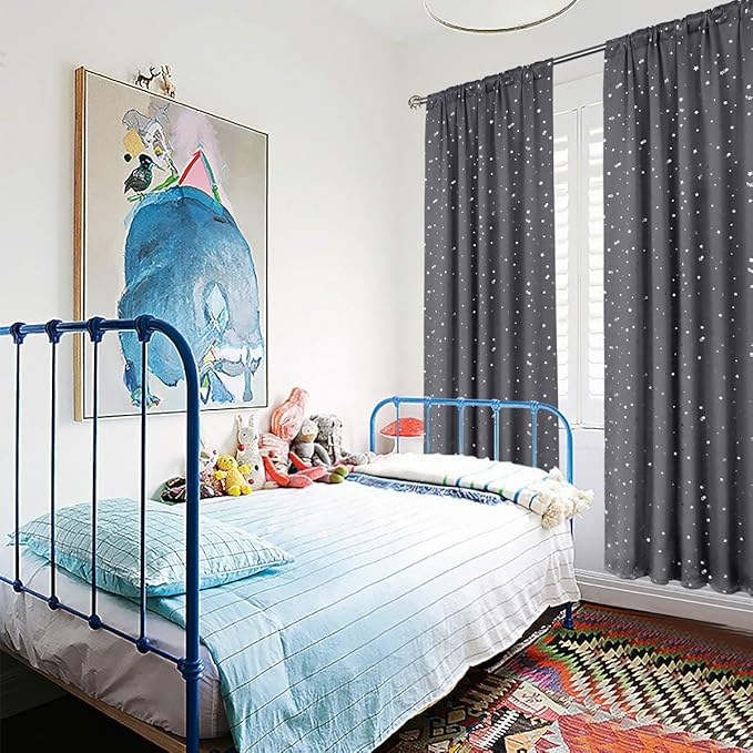 BGment Kids Blackout Curtains for Bedroom, Rod Pocket Room Darkening Curtains Decoration Thermal Insulation Window Drapes for Nursery, Children Room, 2 Panels, Each 52 x 63 Inch, Grey