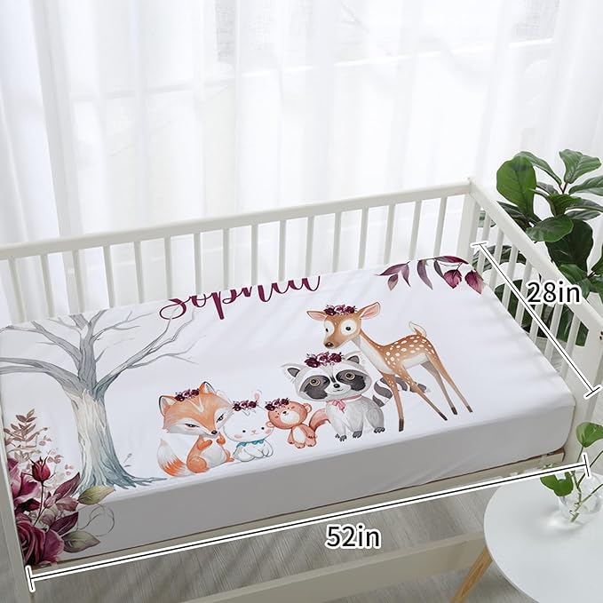 Custom Baby Crib Bedding Set - Rose Animal Design Personalized Name Baby Nursery Bedding 3 Pcs Set - Chic Soft Blanket, Fitted Sheet, Room Rug for Newborns Boys Girls Gifts