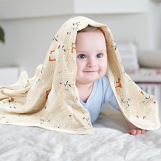 Breling Silly Goose Muslin Baby Blankets for Girls Boys, 100% Cotton Crib Blanket for Infant Toddler, 40 x 36 Inch Soft and Lightweight Nursery Swaddling Wrap
