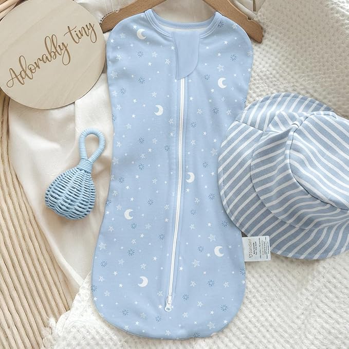 Baby Swaddle 0-2 Months, Cotton Arm-In Zipper Sleep Sack, Wearable Blankets Wrap for Newborn Infant Girls, Boys (Elephant, Star Moon, Pack of 2)