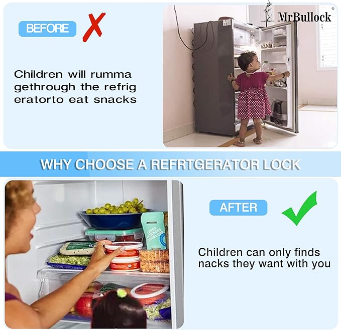 MrBullock Refrigerator Lock, 4 Pack, Combination Lock, Keyless, Childproof, Black